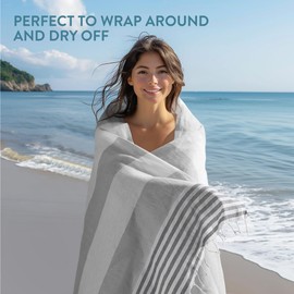 JEMIDI Hammam Towel - Lightweight Quick Dry Microfibre XL Big Towel for Adults - For Beach Sauna Travel or Picnic - Large Turkish Cotton Bath Towel - Grey