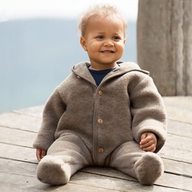 Ecoable Baby Fleece Bunting: Thermal Footed Coverall Romper with Hood for Toddlers, Organic Merino Wool (EU74-80 | 6-12 months, Cinnamon)