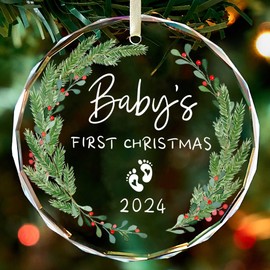 Baby's First Christmas Ornament 2024,Babys First Christmas Ornament for Girl,Boy,Babys First Christmas Ornament, Glass Babies First Christmas Ornaments with Box