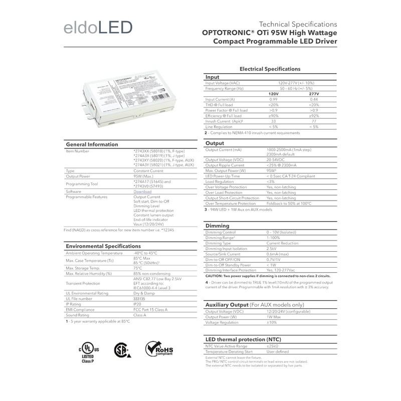 eldoLED | 2743XY OPTOTRONIC® OTi 95W High Wattage Compact Programmable