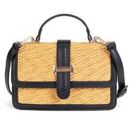 boshiho Women's Straw Crossbody Shoulder Bag, Woven Raffia-Style Beach Purse Satchel with Top Handle for Summer Vacation (Black)