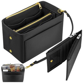 LHOEST Bag Organiser Shopper Felt Small Organiser Bag Handbag with Zip Bag Organiser for Handbags (Black with Purse)