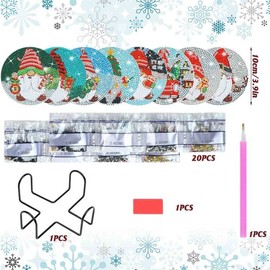 8 PCS Christmas Diamond Art Paintings Coasters with Iron Holder, DIY Christmas Gnome Coasters Diamond Kits for Adults Beginners Adults Diamond Art Craft Supplies