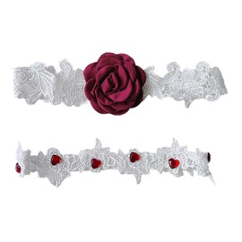 Wambere Pack of 2 Wedding Garters Lace Stretch Bridal Garter Wedding Garter for Brides Women Lace Leg Handmade Prom for Wedding Accessories, White