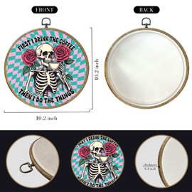 Funny Gifts Sarcastic Humorous Skull Decor Framed Round Wall Decor Canvas Wall Art Hanging Prints Artwork for Home Office Farmhouse Coffee Bar Housewarming Decorations Porch Garden 10.2X10.2 Inch