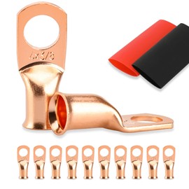 10PCS Battery Cable Ends, 4 Gauge Wire Connectors 3/8 Copper Wire Lugs, Bare Copper Eyelets with Heat Shrink Tubing by HOUSUN