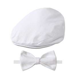 A&J DESIGN Baptism Hat for Baby Boy Christening Flat Scally Irish Pageboy Cap with Bow Tie Set White 6-12 Months