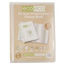eco-eco A5 Size 50% Recycled 80 Pocket Clear Presentation Display Book, Storage Case Portfolio Art Folder with Plastic Sleeves, eco149