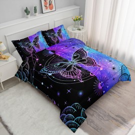 Smell Sunshine 3D Butterfly Comforter Set Blue Black Symmetrical Butterfly Printed Bedding Set with 1 Comforter and 2 Pillowcases for Boys and Girls Bedroom All Season(Butterfly-4 Twin)