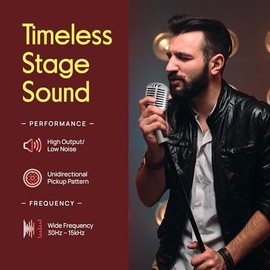 Pyle - Micrófono vocal clásico retro dinámico, micrófono cardioide unidireccional de estilo vintage antiguo con cable XLR, compatible con soporte universal, grabación en directo en estudio, Pro PDMICR42SL (plateado)