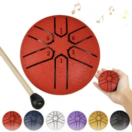 Steel Tongue Drum Rain Chime, Rain Drum for Outside, Rain Drum Instrument for Outside, Steel Tongue Drum Rain Chime Waterproof, Steel Tongue Drum 3 Inches 6 Notes, Mini Handpan Drum (Red)