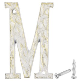 sourcing map House Address Letter, 5.5 Inch Cast Iron Vintage Wall Letter m Outside Letters for Home Street Office Mailbox Sign, White & Gold