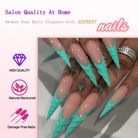 Stiletto Press on Nails Long Fake Nails Press ons False Nails with Designs Extra Long Nails Acrylic Nails Press on Artificial Nails Stick on Nails for Women 24pcs