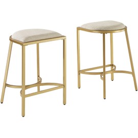 Crosley Furniture Ellery Upholstered Seat Counter Height Bar Stools Set of 2, Oatmeal/Gold