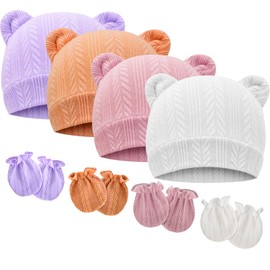 DRESHOW Newborn Baby Beanie Hat and Gloves, Baby Girl Beanie Spring Summer Autumn Winter Hats for 0-6 Months Infant Cotton