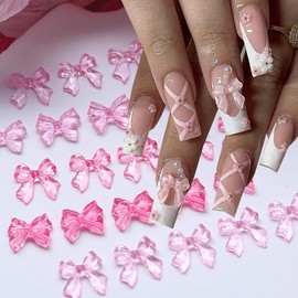 50Pcs Bow Nail Charms 3D Bow-Knot Nail Decals Nail Charms Pink Bowknot Resin for Nails Mixed Cute Bowknots Charms Spring Nail Charm for Women Girls Nail Art Supplies Manicure Decorations