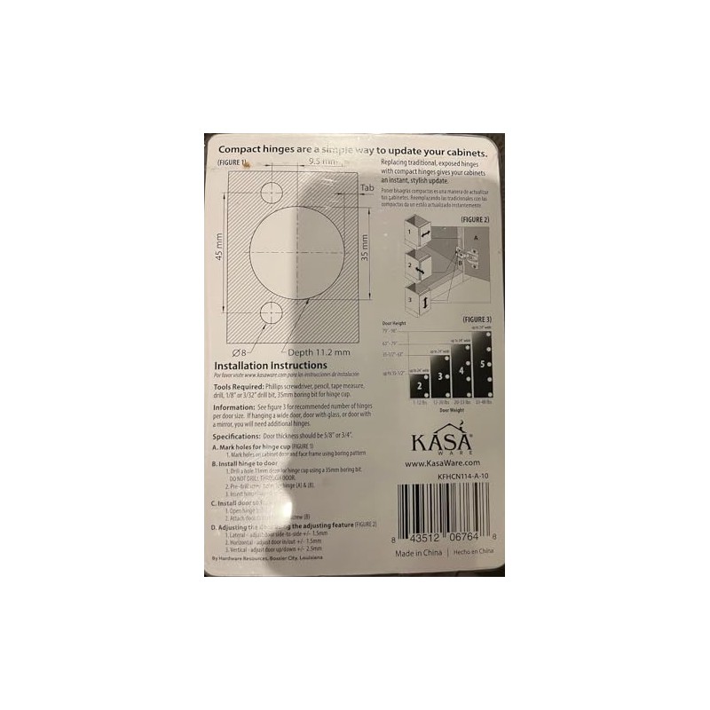 KasaWare 1-1/4" Overlay Compact Hinge 10 Pack