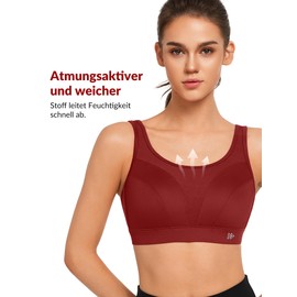 Yvette Sports Bra Adjustable Straps U-Back Strong Hold Fitness Jogging Bra, red