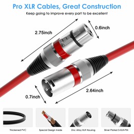 Semusgx XLR Cables - Premium Balanced XLR Microphone Cables, Multiple Colors 7-Pack 3-Pin XLR Male to Female Speaker Microphone Cables with OFC Conductor for Studio Recording and DMX (6TF)