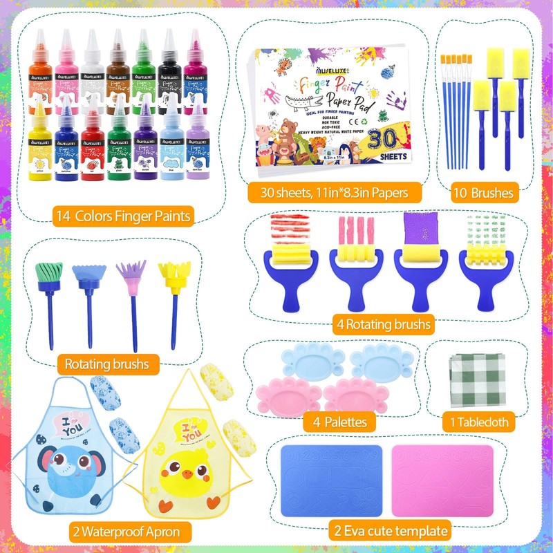 88 PCS Washable Finger Paint Set for Toddlers, 14 Colors