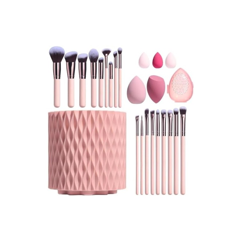 25 Piezas Brochas de Maquillaje con Estuche(Rosa)