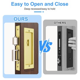 Rectangular Privacy Pocket Door Mortise Lock and Edge Pull, Narrow Modern Sliding Door Pop-Up Handle, (Bed/Bath) Pull Latch, Recessed Hardware for 1 3/8” to 2 3/16” Thickness Door (Satin Brass)