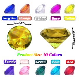 XWCHASA 40mm Gemstones for Kids, 10Pcs Multicolored Acrylic Diamond Gems, Large Pirate Treasure Chest Hunt Toy Children Gemstones Crystals for Pirate Treasure Hunt, Diving Teaching, Gifts
