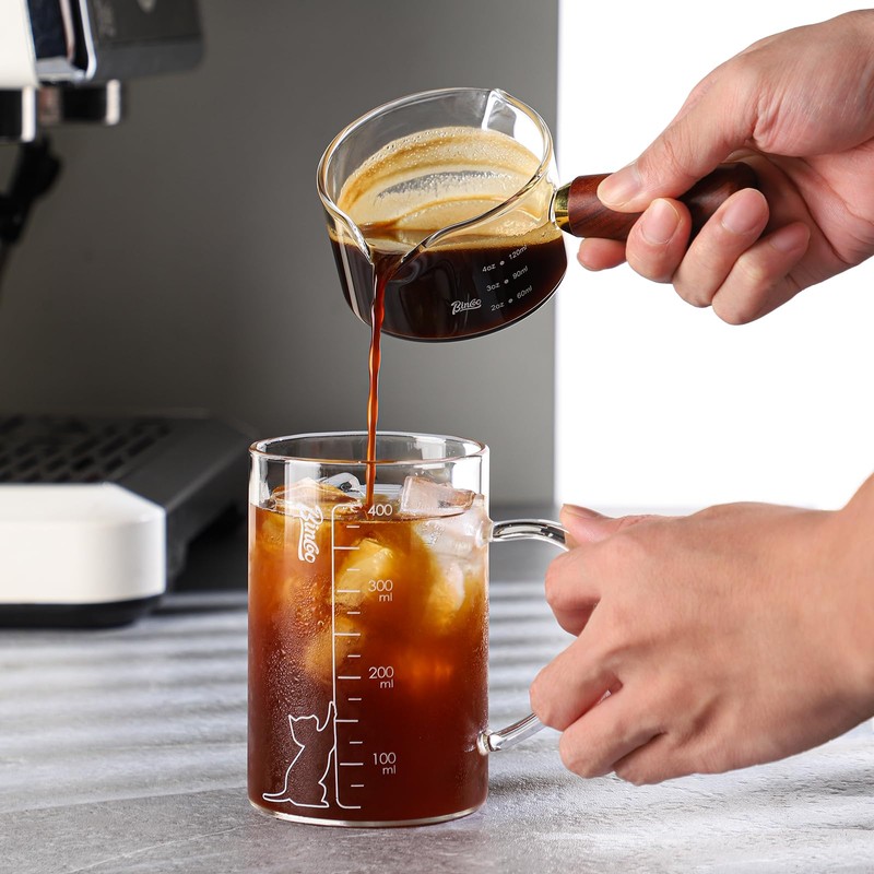 Espresso Shot Glasses with Wood Handle - 120ml Glass Coffee
