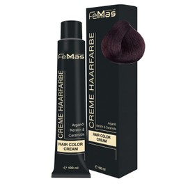 FemMas Hair Colour, Professional Cream Hair Colour with Argan Oil, Keratin & Ceramides, as Permanent Hair Colouring or Tint for Radiant, Durable Colour Results, Light Brown Mahogany 5.5, 100 ml
