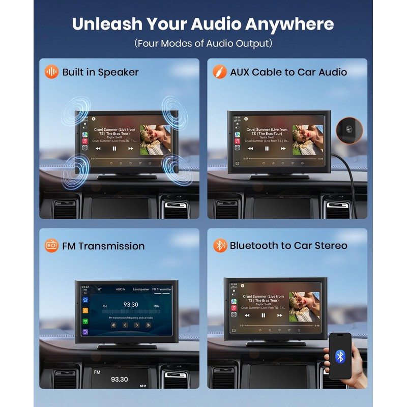 Wireless Apple Carplay Screen for Car:Sunlight Readable HD Touchscreen with