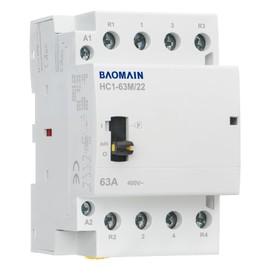 Baomain 220V AC 4-Pole Modular Contactor, 63A 2NO2NC Normally Open + Normally Closed, DIN Rail Mount for HVAC, Motor, Pump & Lighting Control HC1-63M/22-220VAC