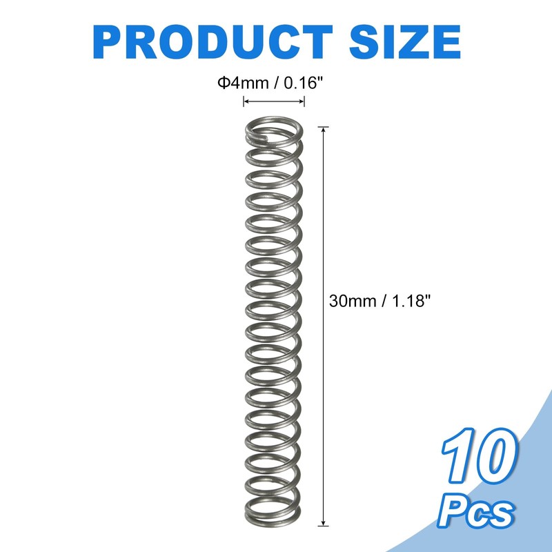 sourcing map 10Pcs Compression Spring, 4mm OD, 0.5mm Wire Size,