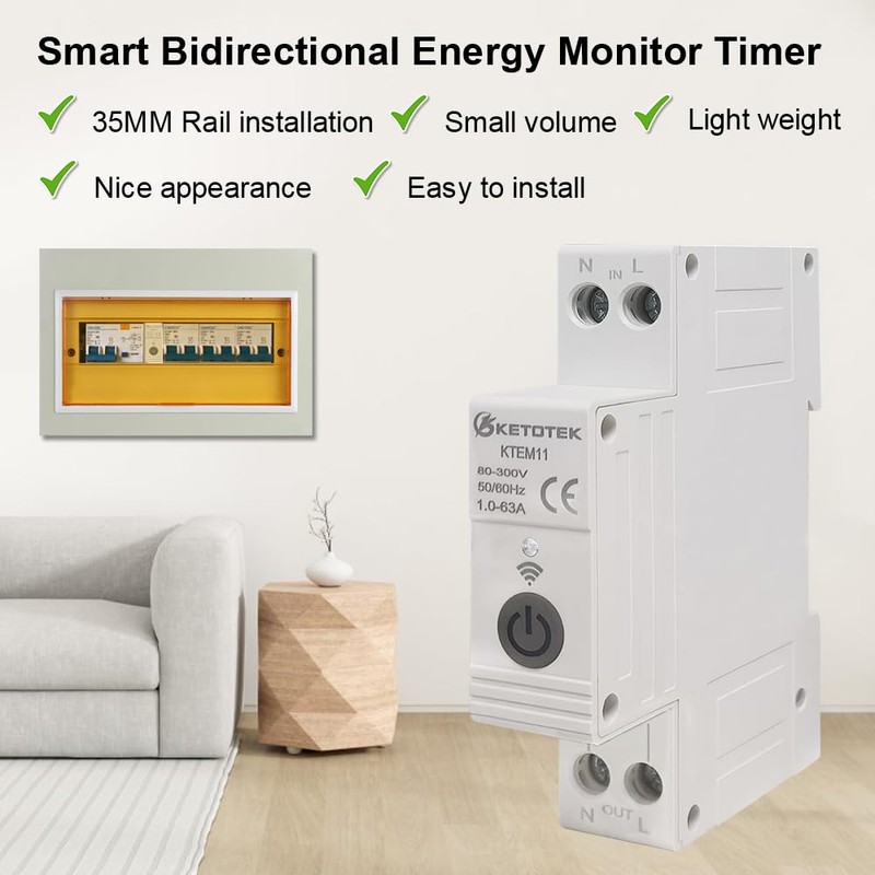 KETOTEK Smart Bidirectional Electricity Meter, DIN Rail, Digital 1 Phase