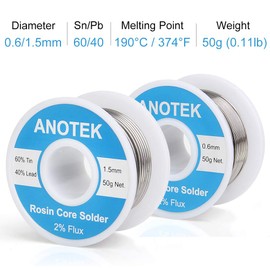 60/40 Rosin Core Solder Wire, 0.6mm and 1.5mm Tin Lead Rosin Core Solder for Stained Glass, Electronics, Gauge Wires, Jewelry, Electric Toys and Models,(0.6mm and 1.5mm/ 50g)