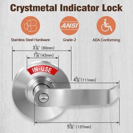 Crystmetal Privacy Indicator Lock Inuse or Vacant, Occupied Door Handle, Bathroom Lever Lock, ANSI Grade2 Commercial Grade, Perfect for Office Buildings, Warehouse,Bars,Gyms,Restaurant