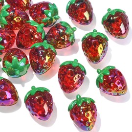 UR URLIFEHALL 20 Pcs Transparent Acrylic Strawberry Charms 3D Fruit Charms Pendants for Hair Tie Hairband Ornament DIY Jewellery Making