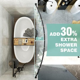 Mcrbeay Curved Shower Curtain Rod, Adjustable 35-65 inches Extra Wide Curved Shower Rods for Bathroom, Rust proof Shower Rod, Premium Stainless Steel Curved Curtain Rod for Shower, Bathtub, Black