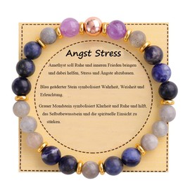 UEUC Healing Stone Bead Bracelet for Women, Natural Gemstones, Balance Protection, Spiritual Crystal Bead Bracelet for Anxiety Relief with Meaning Card, Stone