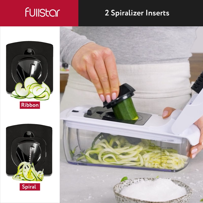 Fullstar Vegetable Chopper and Spiralizer - Food Chopper with Container,