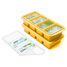 XOMOO Silicone Freezer Tray With Lid - Soup Freezer Container molds - Large Ice Cube Tray- makes 8 perfect 1 cup portions cubes, 2-Pack Freezer Storage Food Soups & Meal Prep - Oven & Dishwasher -Safe