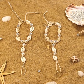 Bethynas Boho Pearl Barefoot Sandles Ankle Bracelet Crystal Starfish Anklet Chain with Toe Ring Summer Beach Beaded Foot Chain Bridal Wedding Foot Jewelry for Women (Style 1- White)