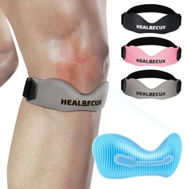 Healrecux Silicone Patellar Tendon Support Strap, Adjustable Non-Slip Patella Band Stabilizer Knee Brace for Jumpers Knee, Tendonitis, Basketball, Volleyball, Squats, Gray