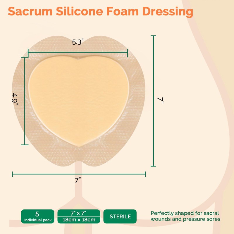 Sacrum Foam Dressing with Border - Silicone Adhesive 7"x7" Waterproof