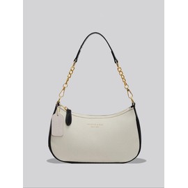 Women's Elegant Letters Print Shoulder Bag, Trendy Chain Decor Adjustable Crossbody Bag, Fashionable Shoulder Bag for Daily Use:_Cloud White_one-size