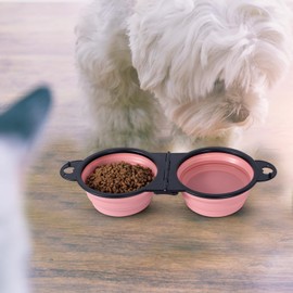 2 in 1 Collapsible Plastic Cat Dog Bowl Unassembled Plastic Shaped Water Bowl for Dogs 180 Degree Folded Edges Portable Travel Bowl for Dogs (Pink)