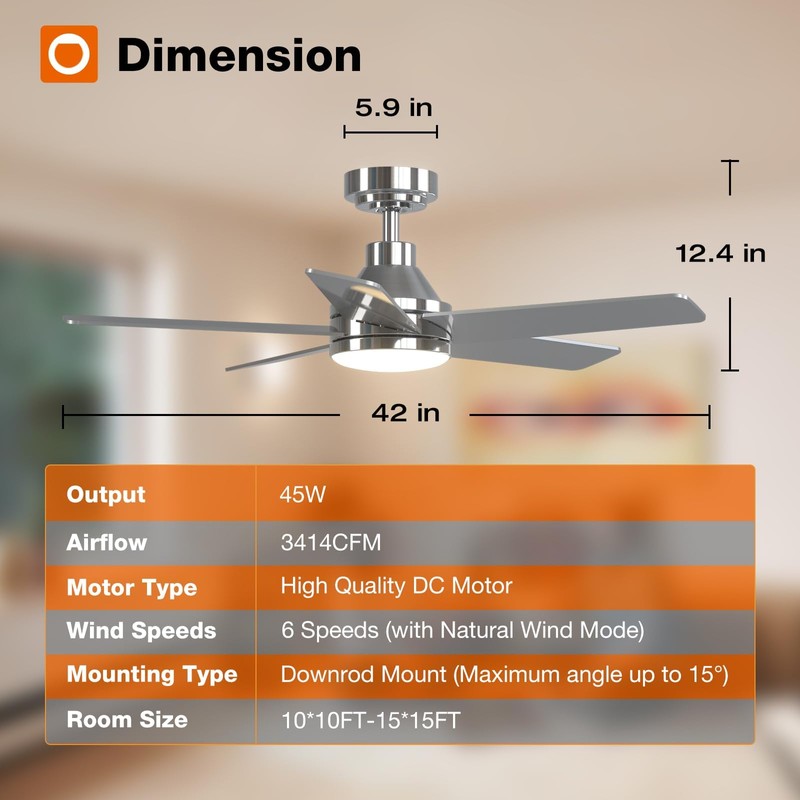 addlon Ceiling Fans with Lights, 42 inch Nickel Ceiling fan