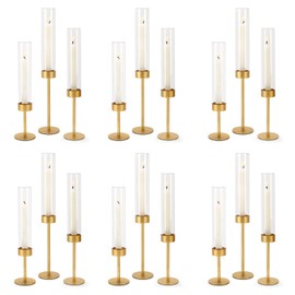 Gold Hurricane Candle Holders, Taper Candle Stick Holders for Candlesticks Holder Decor, Elegant Dining Table Centerpiece for Wedding, Christmas & Home Decor (18pcs)