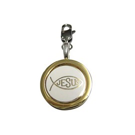 Kiola Designs Gold and White Toned Religious Ichthys Jesus Fish Pendant Zipper Pull Charm