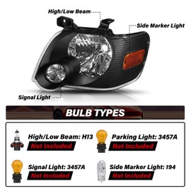 BRYGHT Headlight Assembly Fit for 2006 to 2010 Ford Explorer Driver and Passenger Side (Black Housing with Amber Reflector)