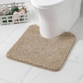 MIULEE Microfiber Toilet Bath Mat U-Shaped Contour Shaggy Rugs Non Slip Extra Thick Soft Absorbent Water for Bathroom Commode Machine Washable(20x20 Inch, Tan)